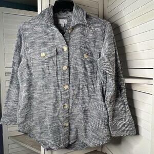 Time and Tru Women's Button Down Shacket Flap‎ Pockets Blue Multi Sz Small 4-6